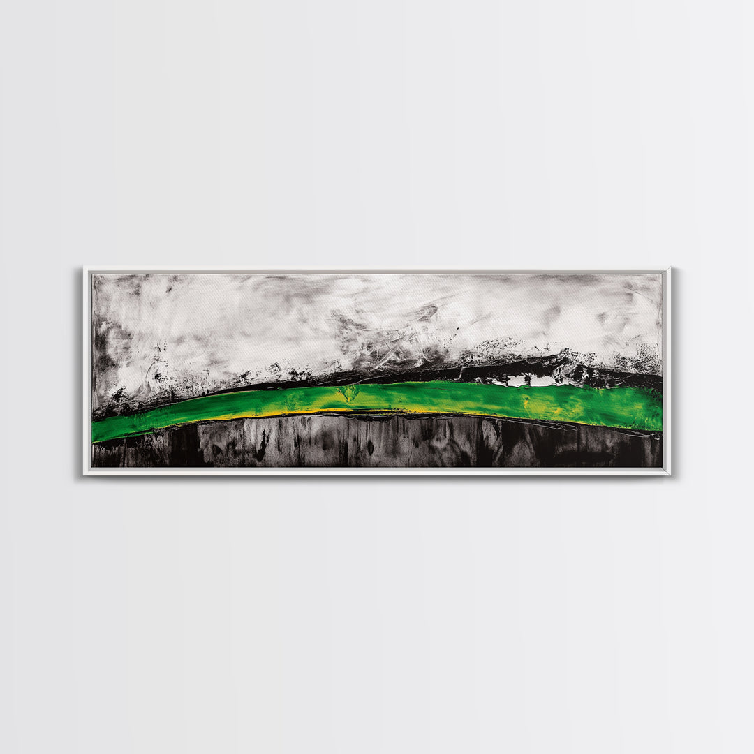Bold Green Landscape, Abstract Horizon Art, Contemporary Nature Painting, Earthy Wall Decor, Office Wall Art, Framed Canvas Print