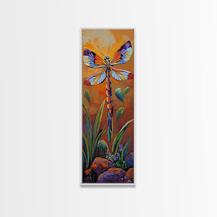 Dragonfly Wings, Garden Sunset, Whimsical insect decor Canvas Print, vibrant boho nature wall art, entryway statement piece