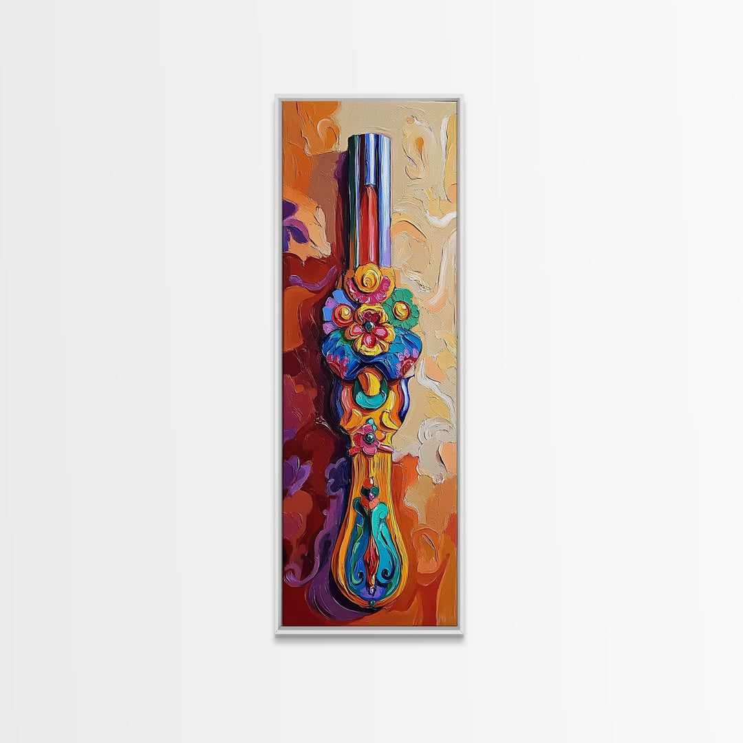 Decorative Handle, Floral Carving, Vibrant Artisan Wall Art, Baroque Boho Style, Eclectic Entryway Decor, Framed Canvas Print