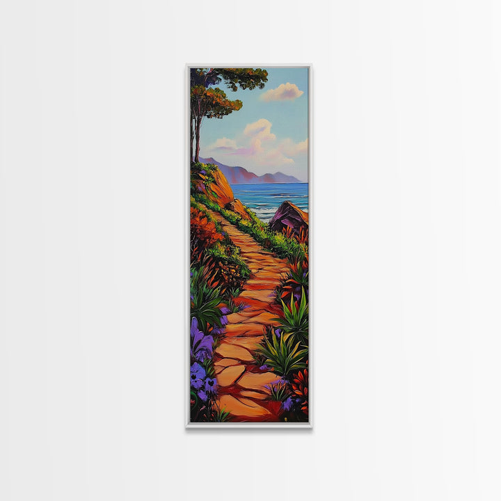 Ocean Cliff, Coastal Path, Seaside Trail Landscape Art, Bright Boho Nature Vibes, Relaxing Scenic Decor, Canvas Print