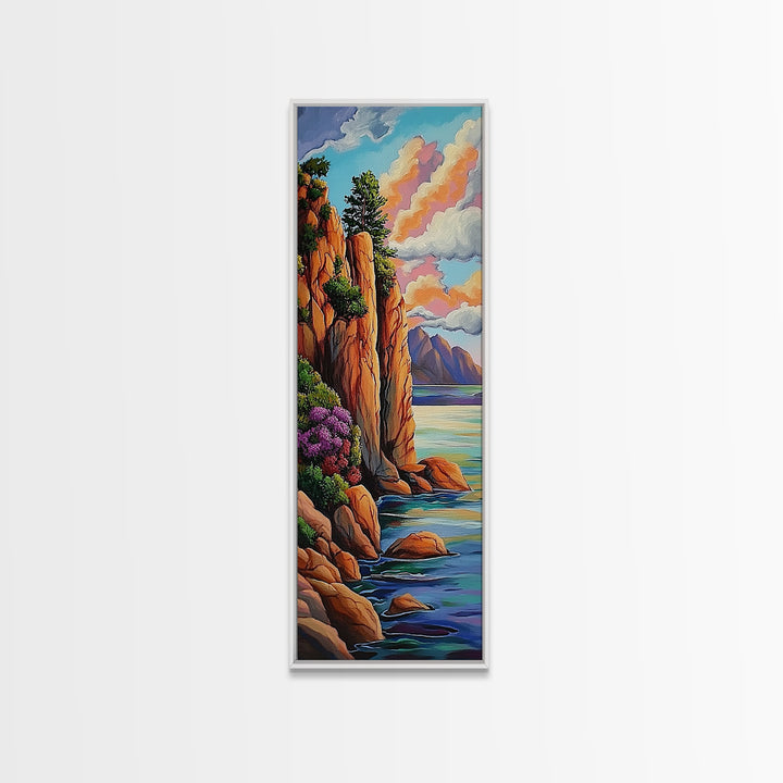 Ocean Cliffside, Pool, Waves, Framed Canvas Print, Tranquil ocean pool wall art, coastal seascape, tropical beach vibes, bathroom decor