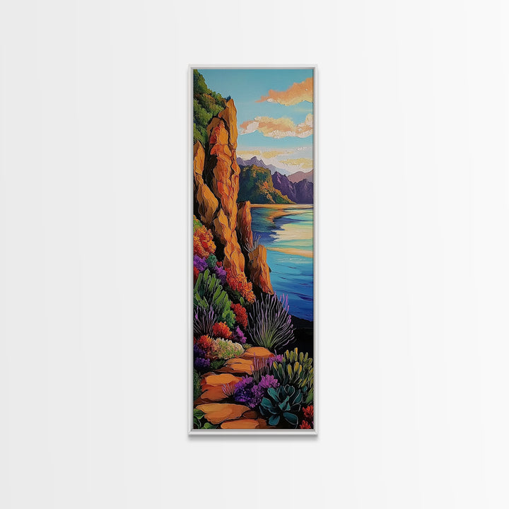 Cliffs Coastal Path, Nature, Canvas Print, Scenic coastal hiking trail art, vibrant cliffside painting, nature inspired living room wall decor