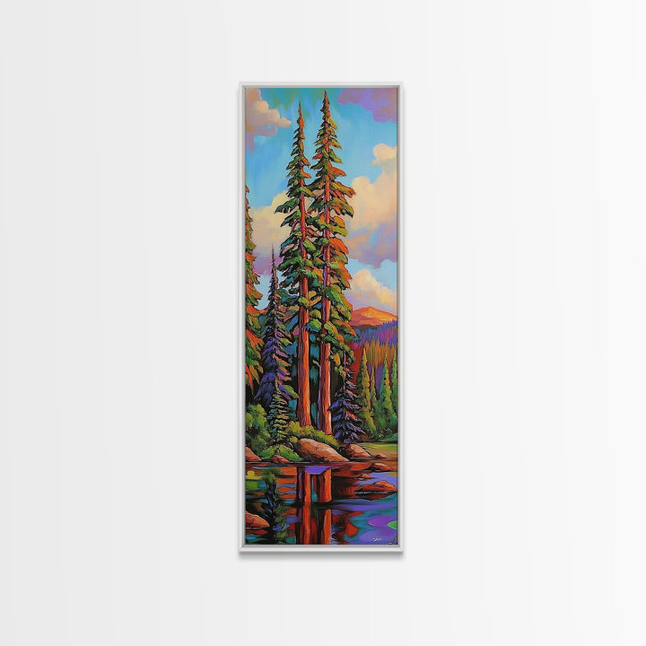 Pines Forest, Reflections Tranquil, Canvas Print, Serene forest lake painting, pine tree wall art, cabin living room decor, landscape piece