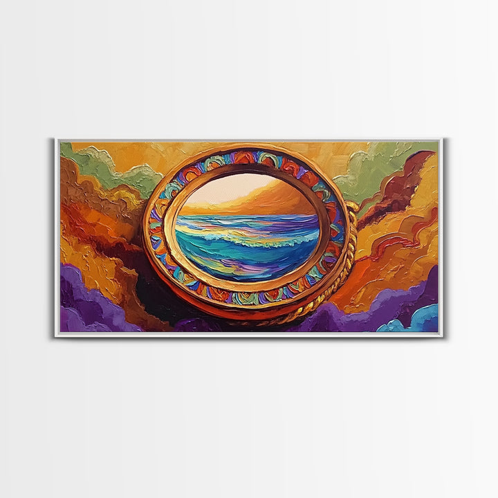 Ocean Portal View, Nautical Fantasy Frame, Abstract Beach Art, Canvas Print, Eclectic Living Room Decor, Surreal Coastal Artwork