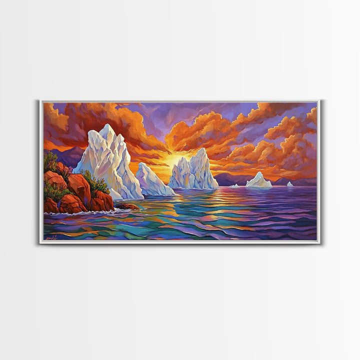 Iceberg Ocean, Sunset, Arctic, Canvas Print, Nature Wall Art, Vibrant Seascape Painting, Winter Decor Accent, Living Room Display