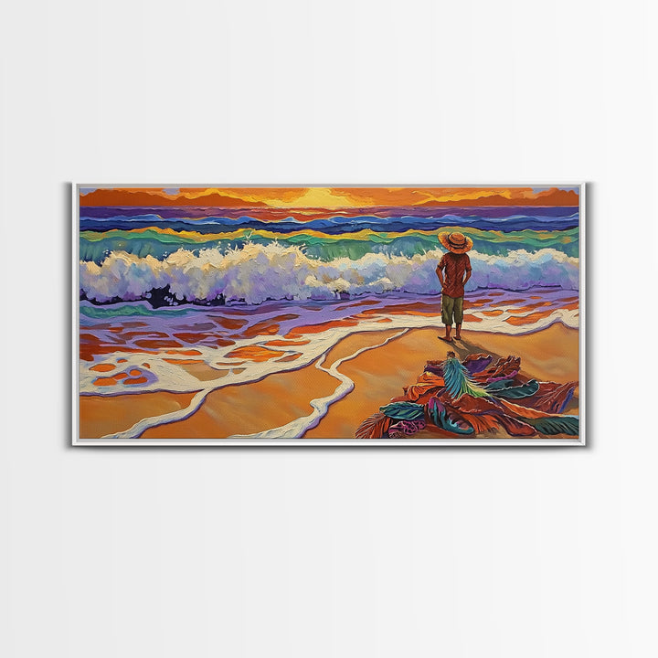 Sunset Ocean, Solitude, Framed Canvas Print, Peaceful Beach Sunset Art, Serene Mindfulness Coastal Decor, Zen Living Room Artwork