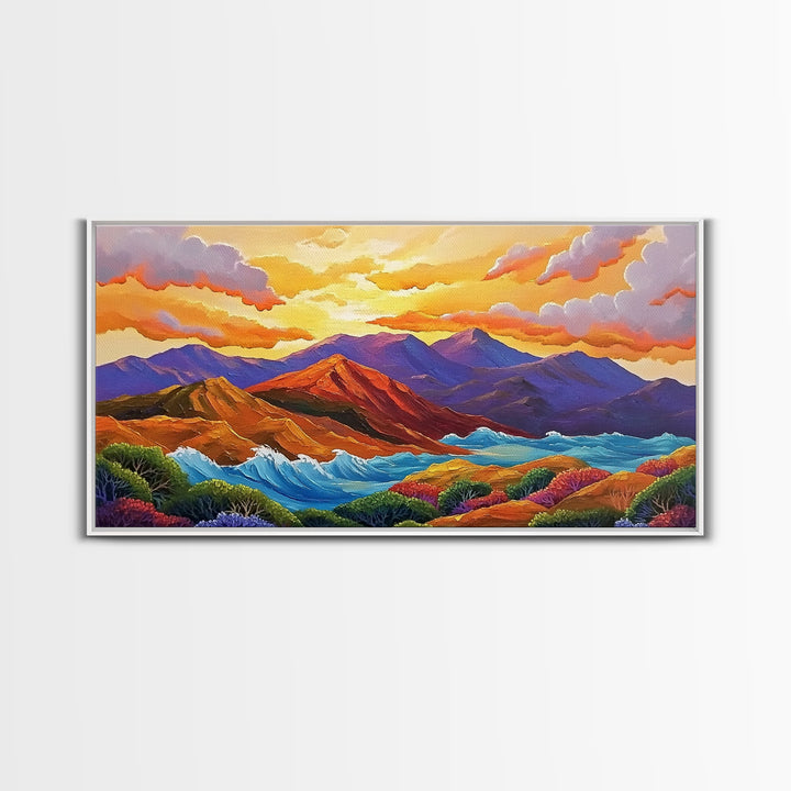 Sunset Ridge, Ocean Breeze, Autumn Mountains, Canvas Print, Warm Fall Wall Art, Rustic Living Room, Earthy Nature Artwork