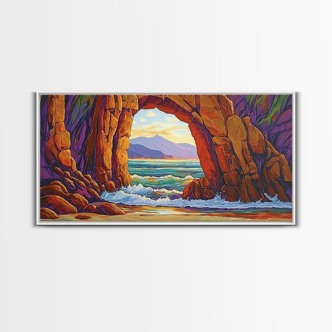 Archway Ocean, Rocks, Canvas Print, Coastal Decor, Beach House Landscape Art, Dramatic Seascape, Living Room Wall Art, Nature Painting