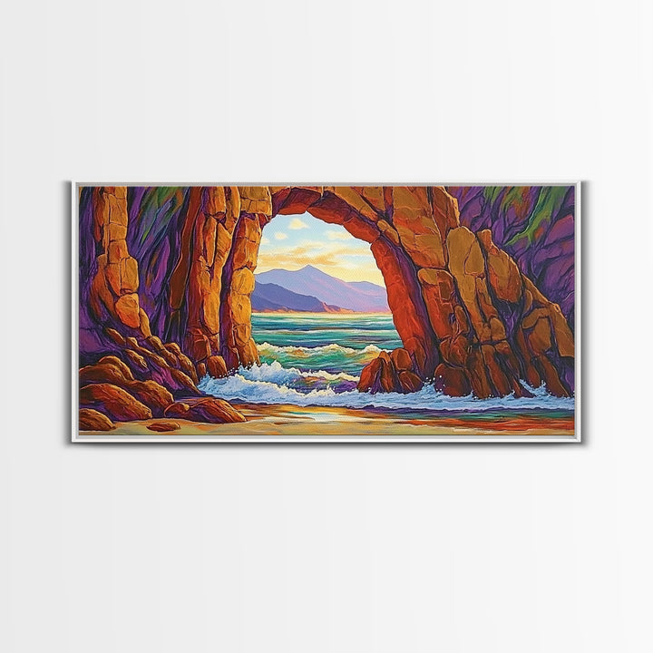 Archway Ocean, Rocks, Canvas Print, Coastal Decor, Beach House Landscape Art, Dramatic Seascape, Living Room Wall Art, Nature Painting