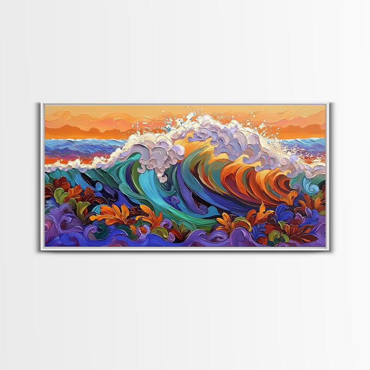 Bold Waves, Abstract, Ocean, Canvas Print, vibrant ocean wave art, abstract palette knife style, beach home décor, kitchen wall art