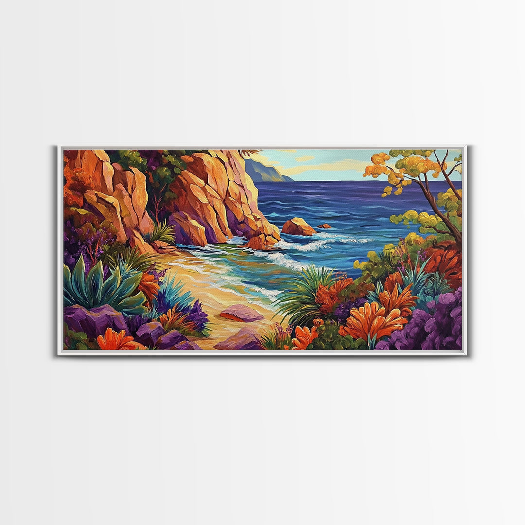 Cove Beach, Tropical, Hideaway, Coastal beach hideaway Canvas Print, tropical wall art, bedroom ocean view, vibrant color landscape