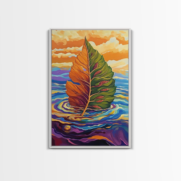 Autumn Leaf, Nature, Floating, Framed Canvas Print, floating leaf wall art, nature inspired canvas print, cozy Fall living room decor