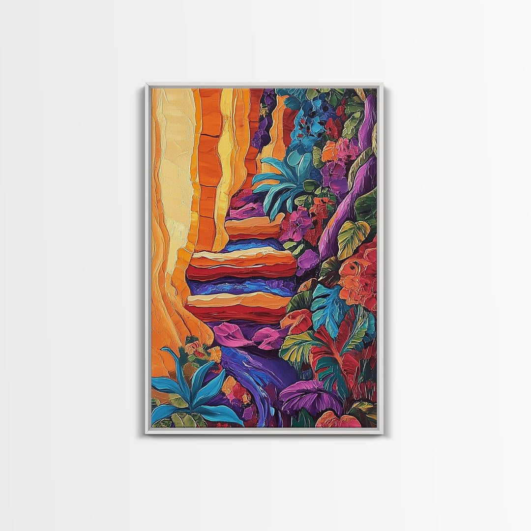 Canyon Path, Vibrant, Nature, Canvas Print bold textured painting, desert botanical wall decor, hallway art, southwest boho jungle print