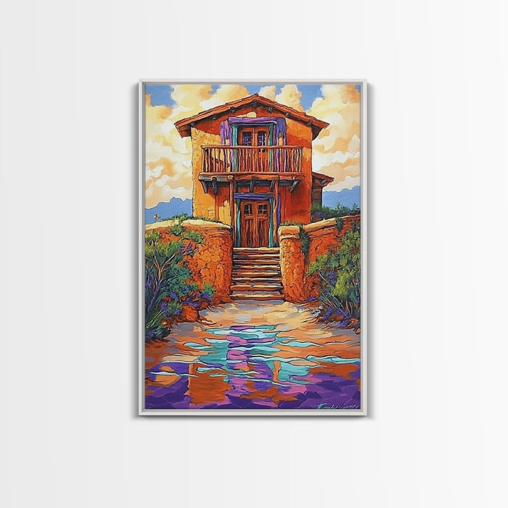 Adobe Desert, House, Framed Canvas Print, Rustic Southwest Wall Art, Earth Tone Adobe Home Decor, Boho Fall Art, Entryway Statement Piece