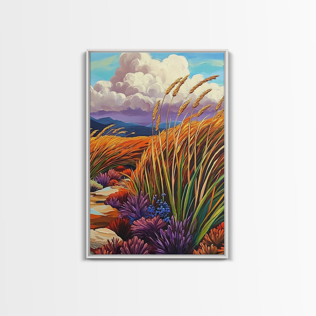 Autumn Prairie, Golden Fields, Windy Wheat, Nature Trail, Framed Canvas Print, Fall Wall Art, rustic farmhouse decor, cozy style