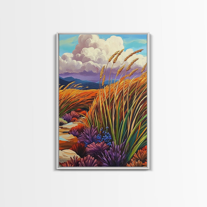 Autumn Prairie, Golden Fields, Windy Wheat, Nature Trail, Framed Canvas Print, Fall Wall Art, rustic farmhouse decor, cozy style