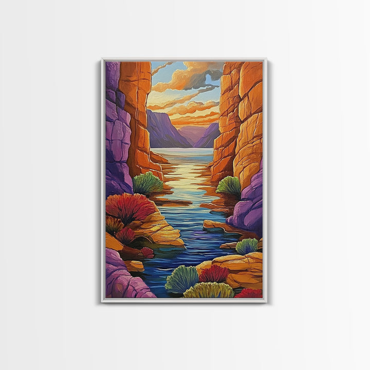 Canyon River, Twilight Calm, Desert Sunset, Flowing Stillness, Canvas Print, Nature Wall Art, Southwest Style, Peaceful Bedroom Decor