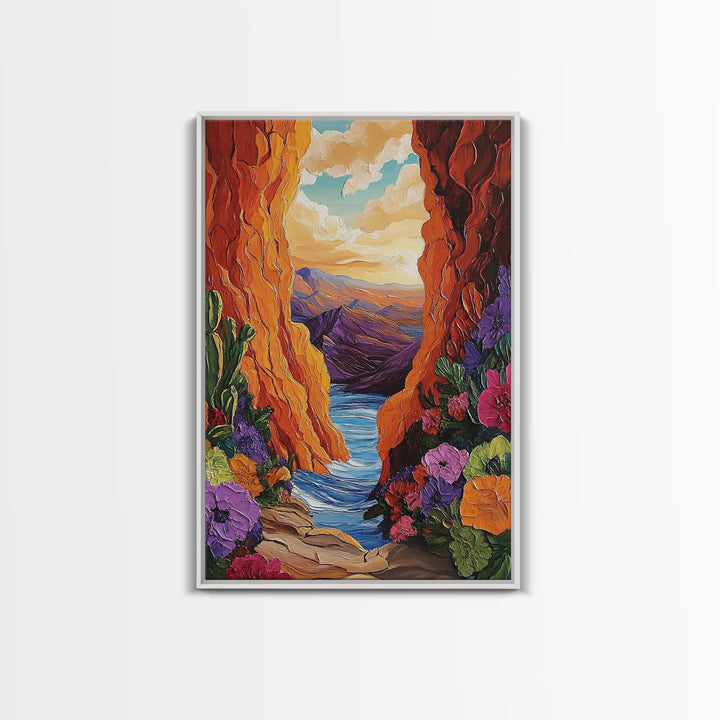Canyon Wildflowers, Desert, Horizon, Canvas Print bold desert canyon landscape boho rustic mountain view wildflower wall art hallway decor