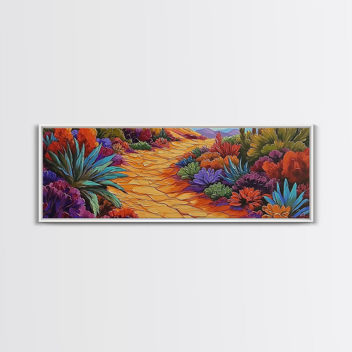 Desert Pathway, Wildflower Trail, Vibrant Colors, Boho Landscape, Framed Canvas Print, Entryway Wall Art, Boho Living Room