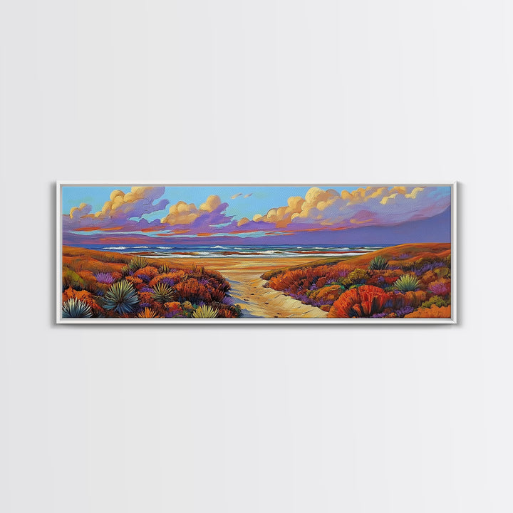 Coastal Dunes, Sunset Horizon, Seaside Path Art, Autumn Landscape, Canvas Print, Tranquil Living Room or Bedroom Wall Decor