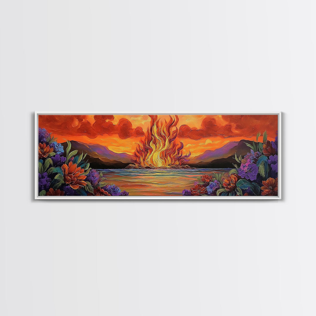 Burning Sky, Sunset Fire, Vibrant Nature, Canvas Print, Fall wall decor, dramatic sky wall art, living room art, abstract art