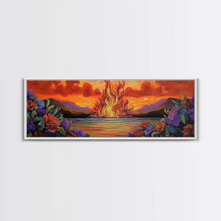 Burning Sky, Sunset Fire, Vibrant Nature, Canvas Print, Fall wall decor, dramatic sky wall art, living room art, abstract art