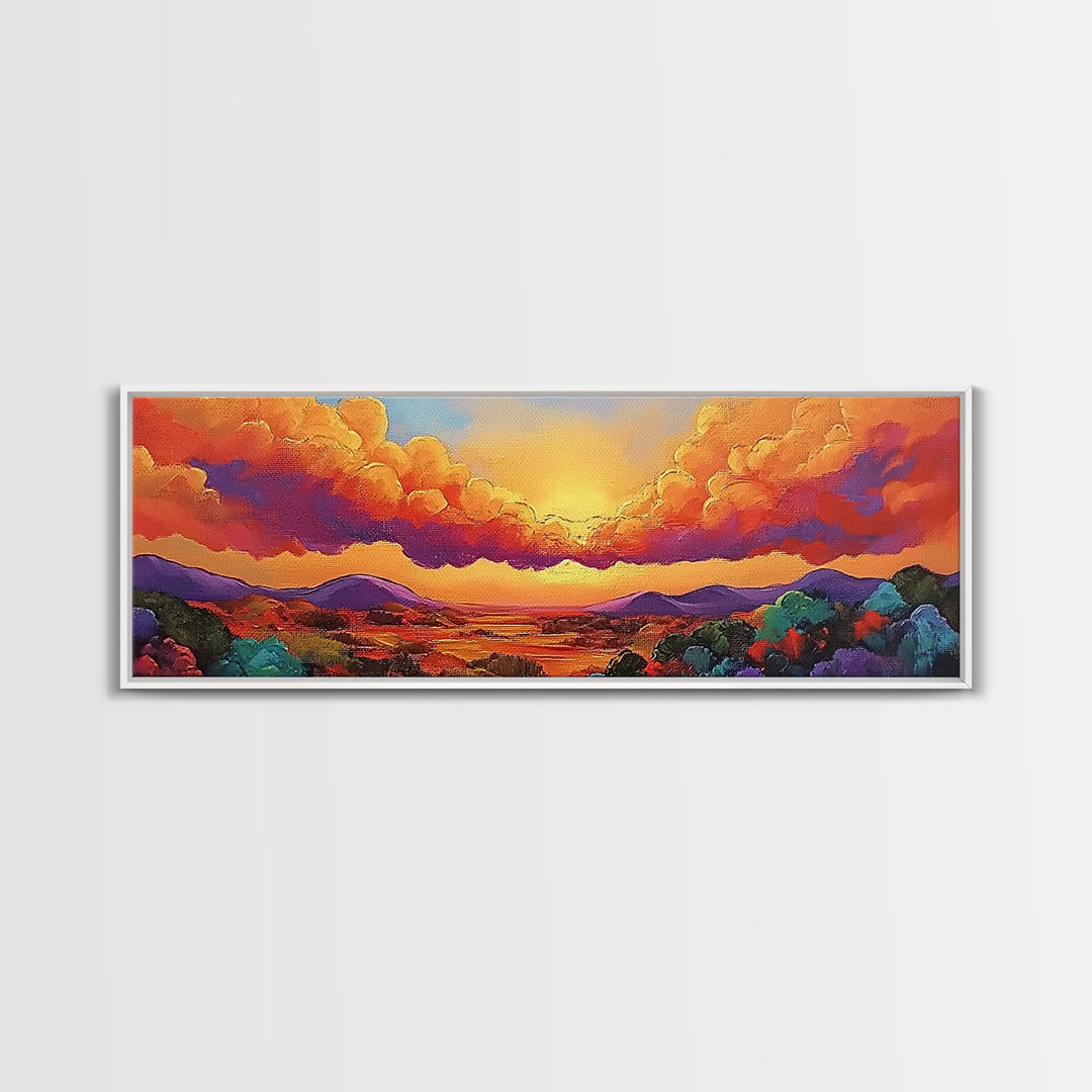 Sunset Horizon, Autumn Clouds, Landscape Wall Decor, Fall Tones, Framed Canvas Print, Rustic Art, Living Room Wall Art, Boho Style