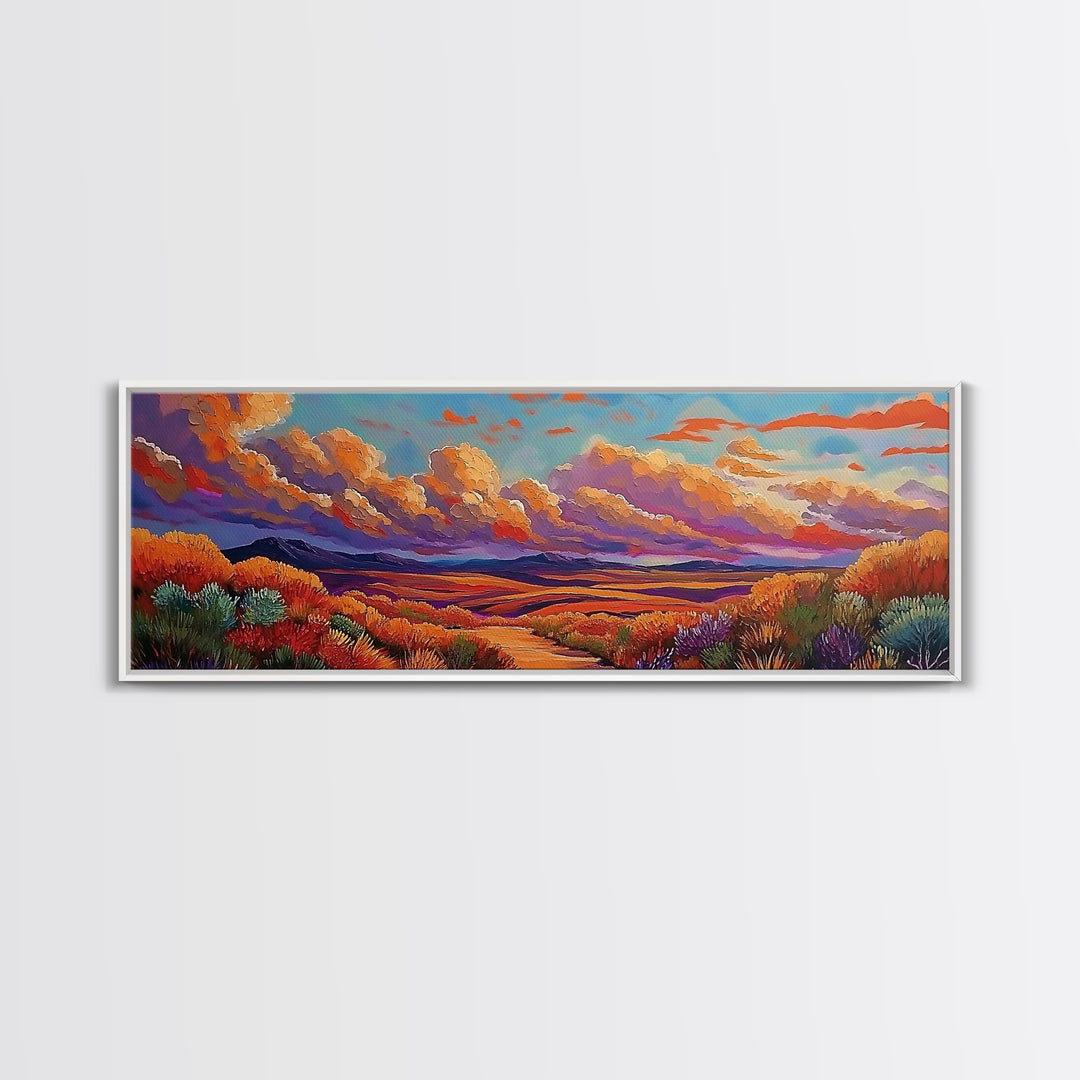 Desert Sunset, Golden Fields, Cloudscape Horizon, Canvas Print, vibrant desert painting, Fall boho art, hallway wall art