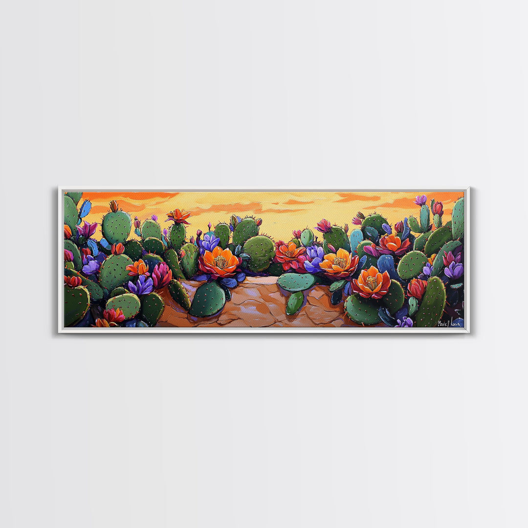 Cactus Garden Bloom, Southwest Succulent Art, Bright Floral Desert Scene, Framed Canvas Print, Kitchen Wall Art, Boho Botanical Decor