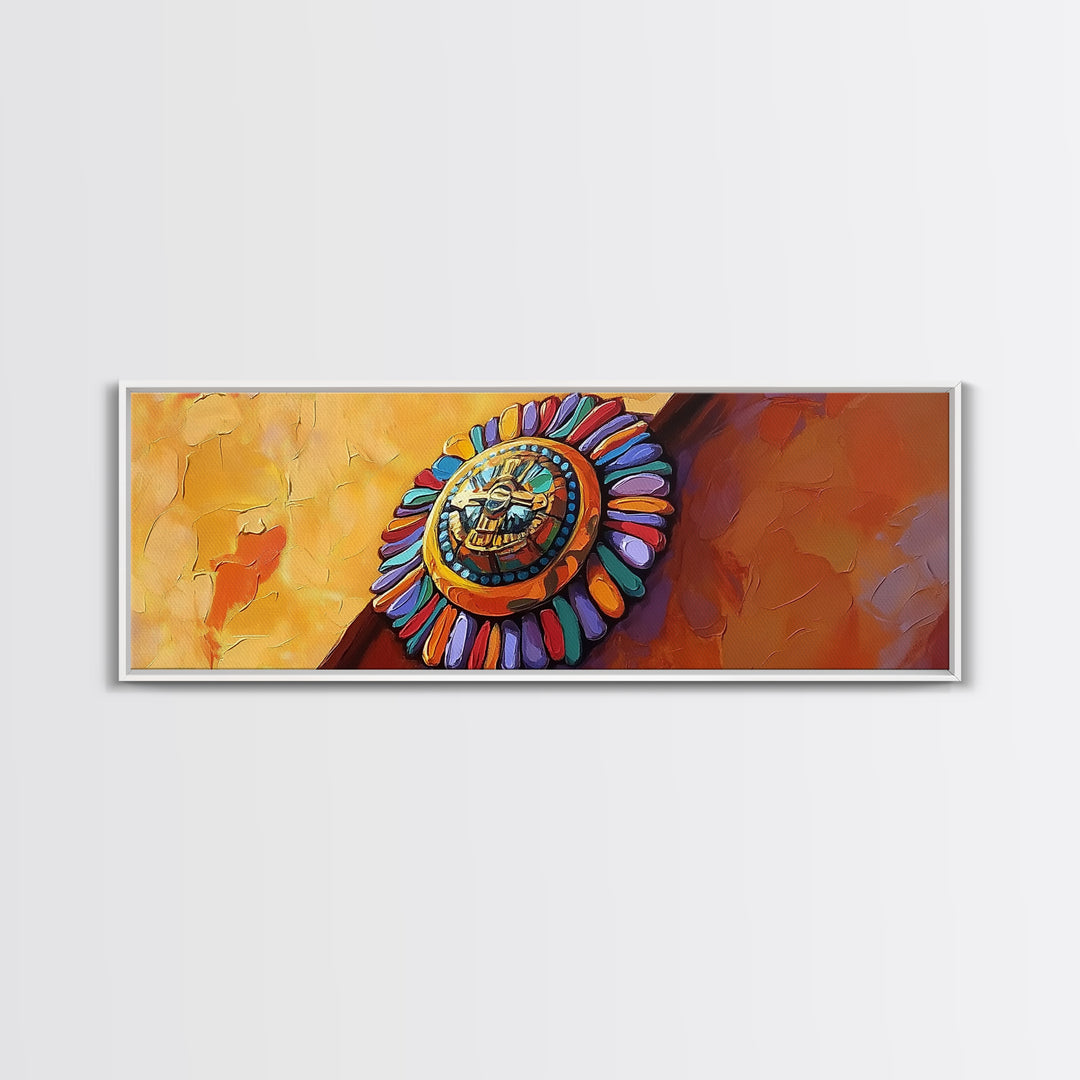 Aztec Sun Symbol, Bold Tribal Accent, Southwest Vibe Art, Native Motif Wall, Framed Canvas Print, Entryway Ethnic Boho Decor