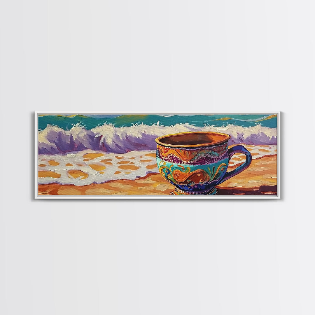 Beach Mug, Coastal Cup, Ocean Waves, Canvas Print, Beach Kitchen Art, Tropical Vibe, Boho Beach House, Nautical Wall Decor