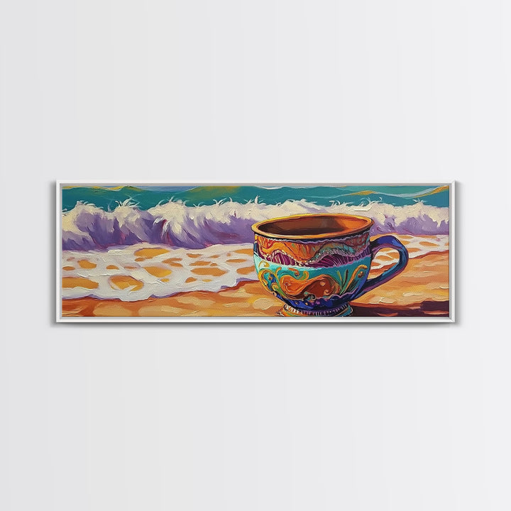 Beach Mug, Coastal Cup, Ocean Waves, Canvas Print, Beach Kitchen Art, Tropical Vibe, Boho Beach House, Nautical Wall Decor