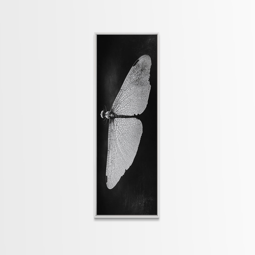 Dragonfly Wings Macro, Nature Insect Print, Detailed Bug Art, Minimalist Scientific Wall Decor, Framed Canvas Print, Study Room Art