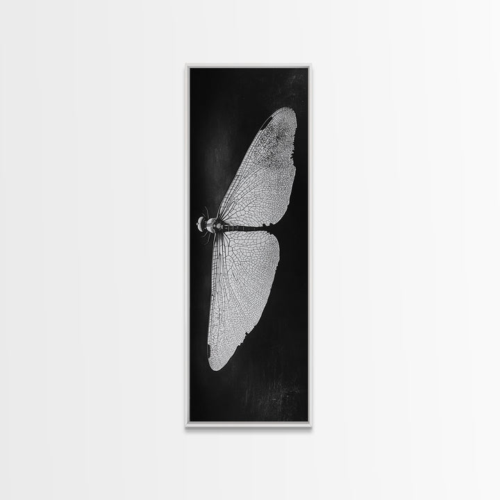 Dragonfly Wings Macro, Nature Insect Print, Detailed Bug Art, Minimalist Scientific Wall Decor, Framed Canvas Print, Study Room Art