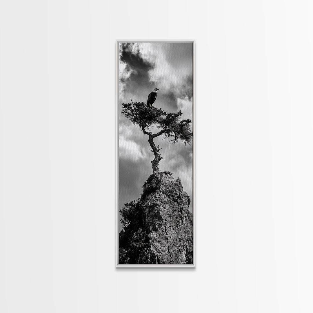 Eagle Tree, Cliff Perch, Bold Wildlife, Adventure Decor, Framed Canvas Print, Rustic Cabin Wall Art, American Symbolic Art