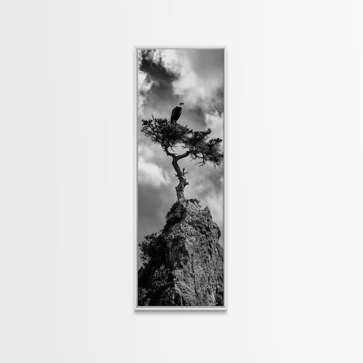 Eagle Tree, Cliff Perch, Bold Wildlife, Adventure Decor, Framed Canvas Print, Rustic Cabin Wall Art, American Symbolic Art