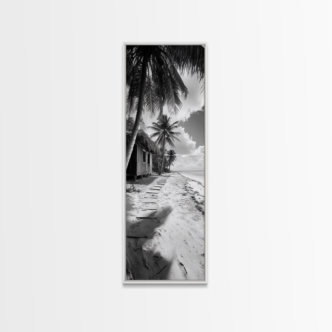 Tropical Beach Path, Palm Trees, Coastal Escape, Island Cabin, Relaxing Vibes, Framed Canvas Print, Living Room Wall Art, Boho Coastal Decor