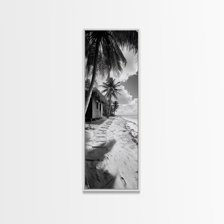 Tropical Beach Path, Palm Trees, Coastal Escape, Island Cabin, Relaxing Vibes, Framed Canvas Print, Living Room Wall Art, Boho Coastal Decor
