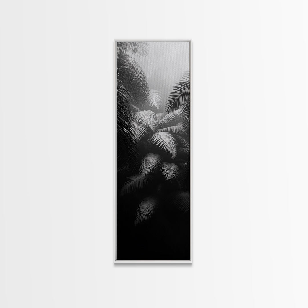Fern Jungle Leaves, Tropical Botanical Print, Misty Rainforest Wall Art, Framed Canvas Print, Bathroom Decor, Moody Plant Art