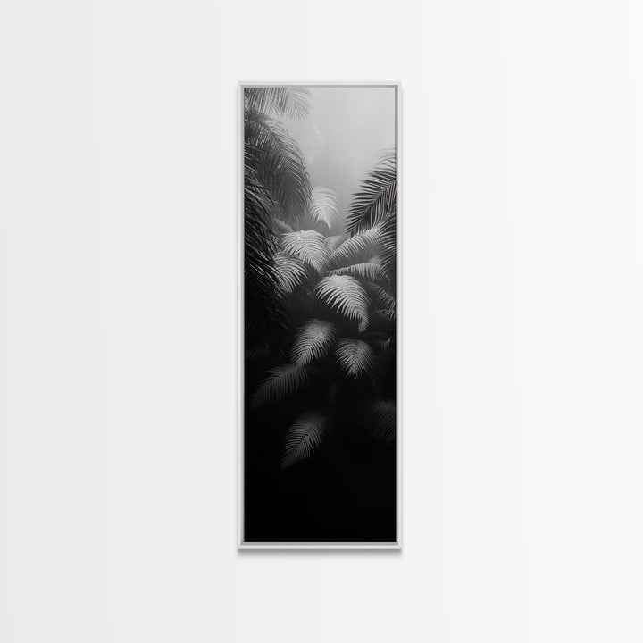 Fern Jungle Leaves, Tropical Botanical Print, Misty Rainforest Wall Art, Framed Canvas Print, Bathroom Decor, Moody Plant Art