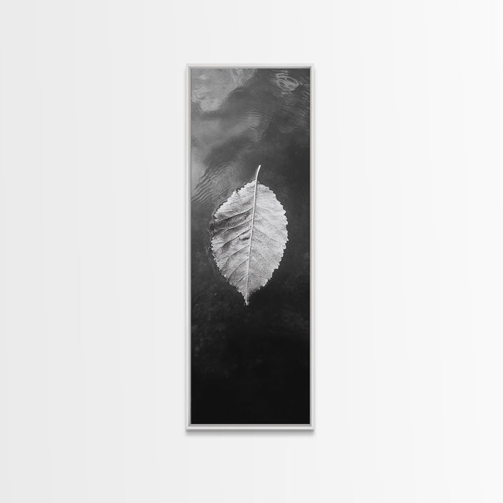 Floating Leaf, Autumn Stillness, Water Reflection, Framed Canvas Print, Fall inspired decor, Bathroom minimalist art, Botanical nature gift