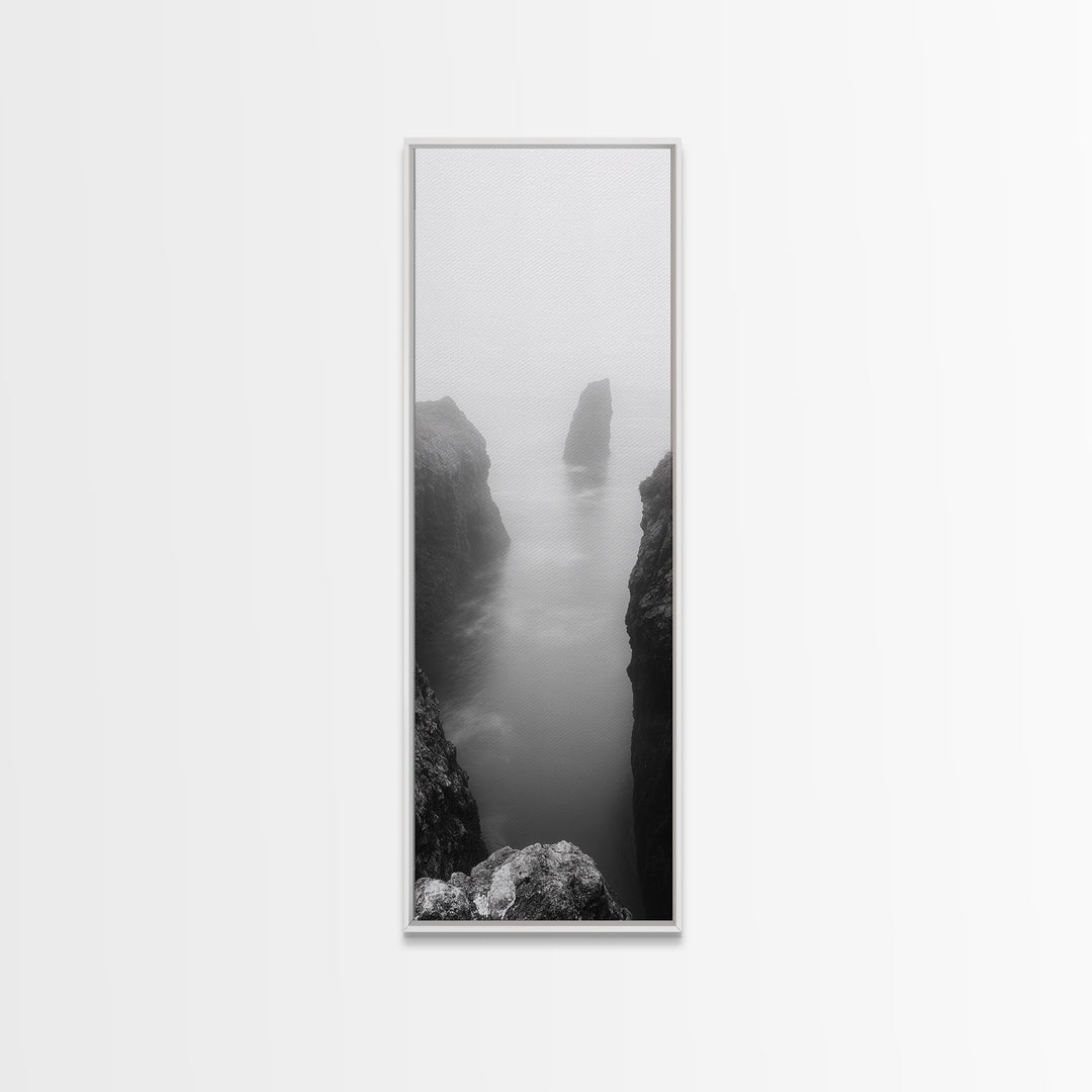 Foggy Cliffs, Coastal Serenity, Ocean Landscape, Nature Photography, Framed Canvas Print, Minimalist Wall Art, Bedroom Wall Decor