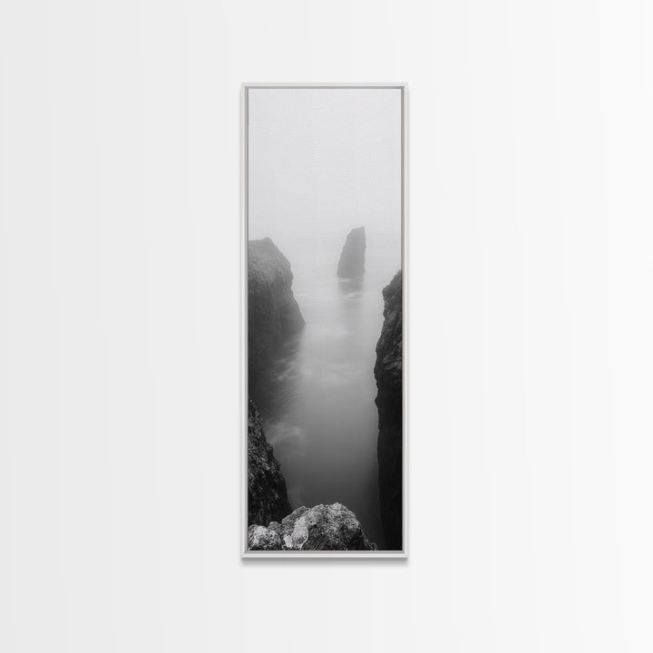 Foggy Cliffs, Coastal Serenity, Ocean Landscape, Nature Photography, Framed Canvas Print, Minimalist Wall Art, Bedroom Wall Decor