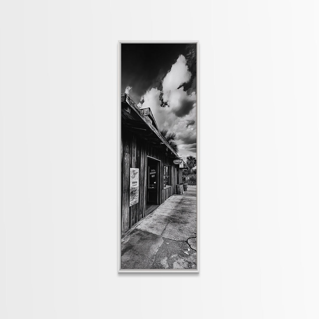 Western Saloon, Rustic Storefront, Desert Vibes, Black and White Photography, Framed Canvas Print, Man Cave Art, Americana Wall Style
