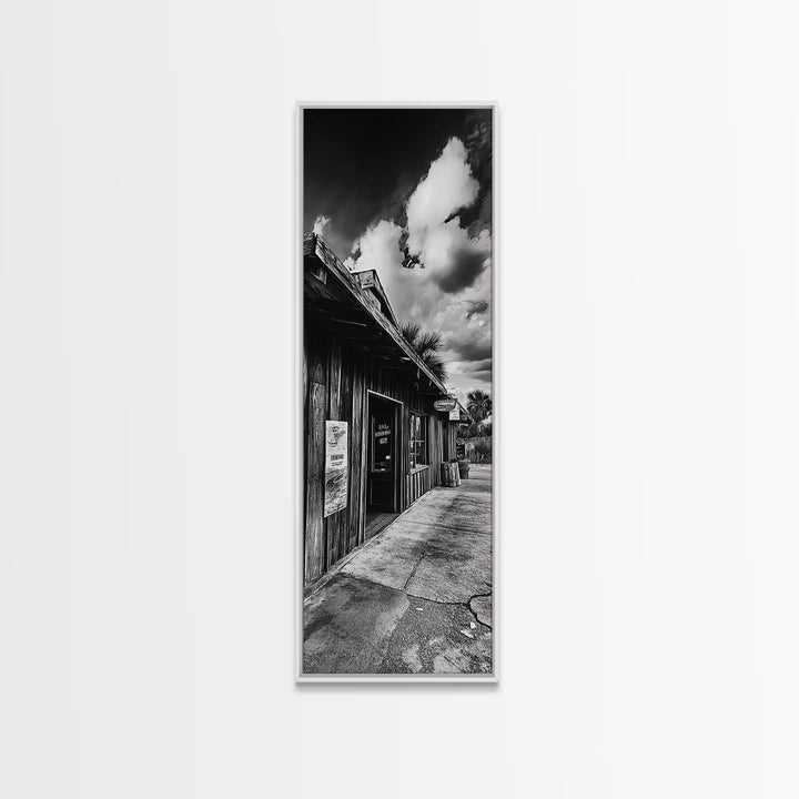 Western Saloon, Rustic Storefront, Desert Vibes, Black and White Photography, Framed Canvas Print, Man Cave Art, Americana Wall Style