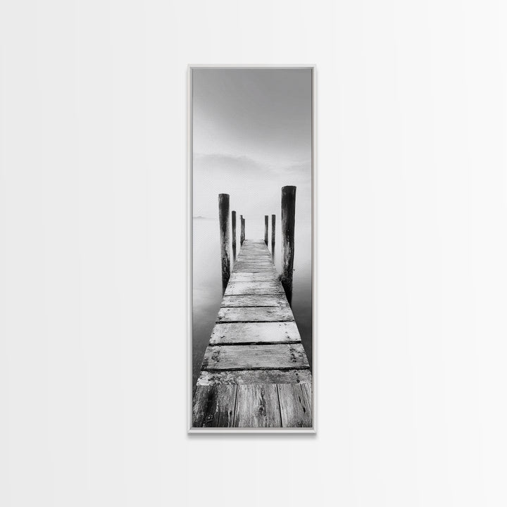 Rustic Dock, Peaceful Lake, Minimal Landscape, Black and White Art, Canvas Print, Tranquil Nature Scene, Entryway Art, Bedroom Wall Art