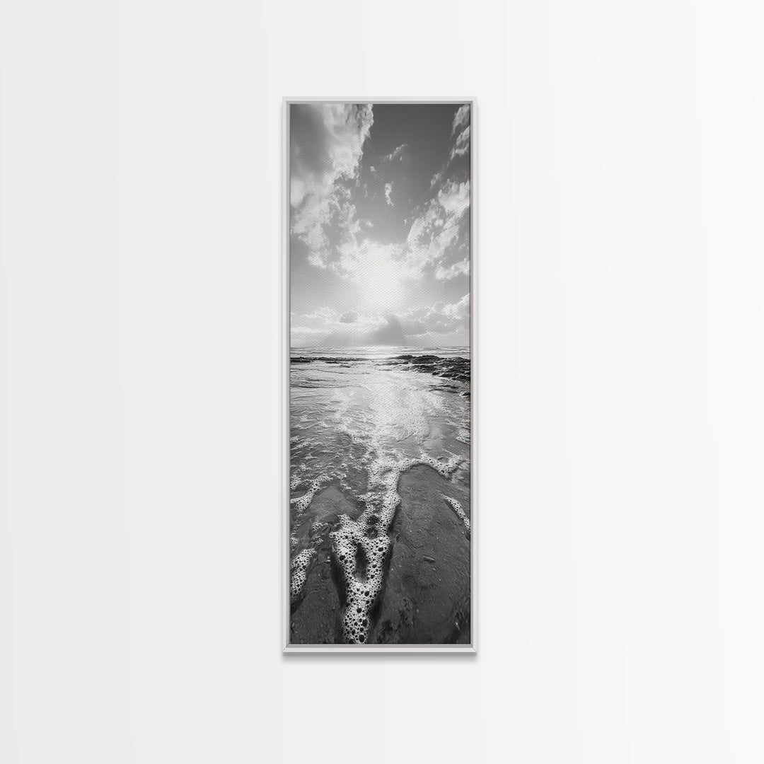 Ocean Foam, Morning Light, Tranquil Seashore, Black and White Coastal Print, Canvas Print, Minimalist Bathroom Print, Entryway Wall Art