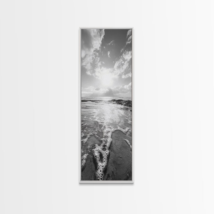Ocean Foam, Morning Light, Tranquil Seashore, Black and White Coastal Print, Canvas Print, Minimalist Bathroom Print, Entryway Wall Art