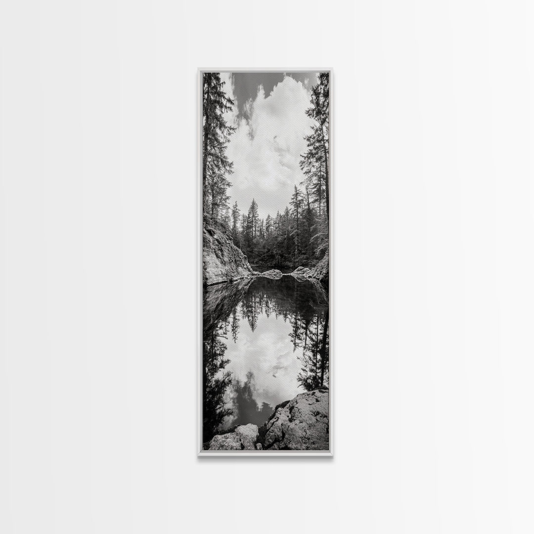 Forest Reflection, Tranquil Lake, Evergreen Woods, Wilderness Scene, Canvas Print, Rustic Cabin Wall Decor, Nature Photography Art
