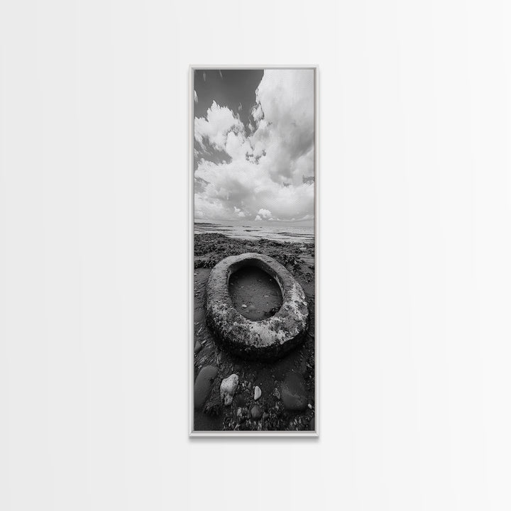 Tidepool Relic, Seaside Ruins, Moody Beach Scene, Framed Canvas Print, Coastal Bathroom Art, Ocean Inspired Decor, Surreal Photography
